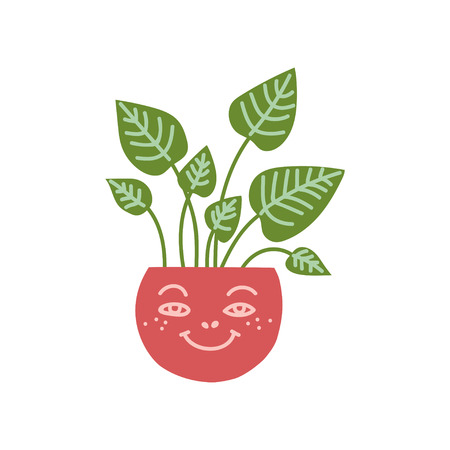 Dieffenbachia House Plant Growing in Cute Pot, Design Element for Natural Home Interior Decoration Vector Illustration on White Background.のイラスト素材