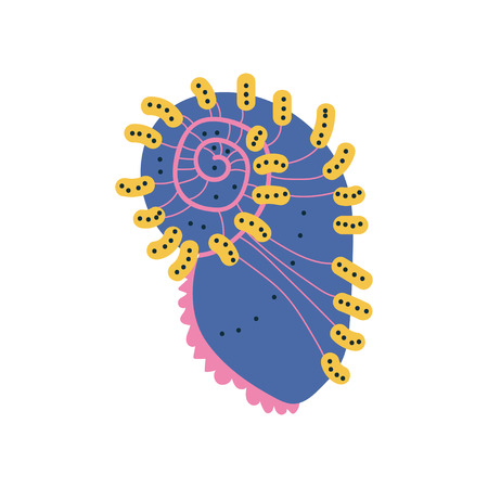 Tropical Shell, Marine Underwater Blue Seashell Vector Illustrationのイラスト素材