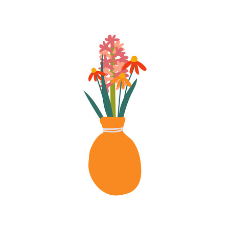 Beautiful Spring or Summer Flowers in Vase Vector Illustration on White Background.のイラスト素材