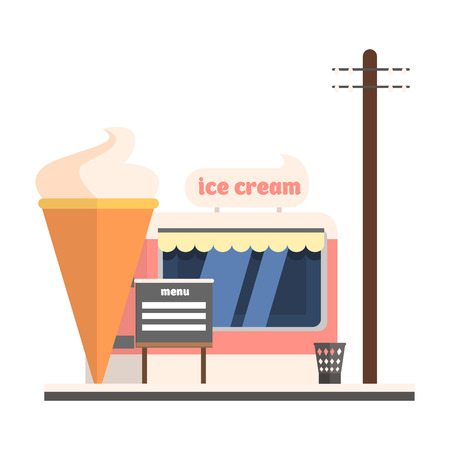 Ice Cream Shop Front. Flat Vector Illustrationのイラスト素材