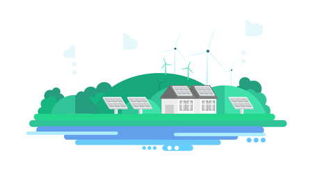 Eco Energy Landscape. Colourful Concept Flat Vector Illustrationのイラスト素材