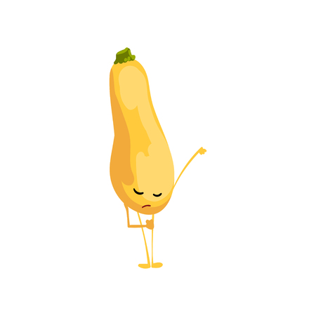 Offended Zucchini Pointing Finger Away Out in Sign of Get Out, Cute Vegetable Character with Funny Face Vector Illustration on White Background.のイラスト素材