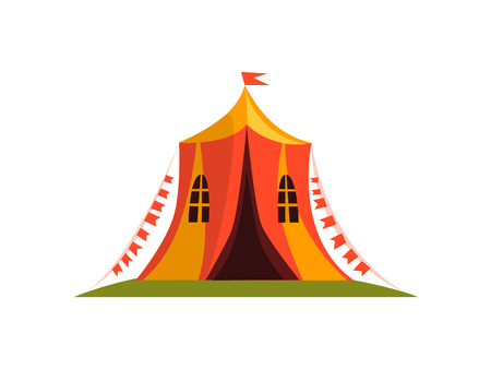 Vintage Circus Tent with Flags Cartoon Vector Illustration on White Background.のイラスト素材