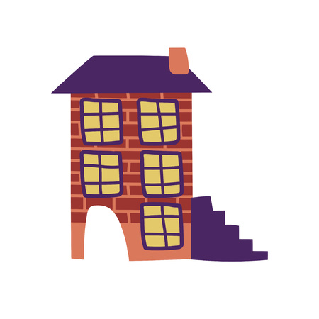 Residential House Building, Design Element of Urban or Rural Landscape Cartoon Vector Illustration on White Background.のイラスト素材