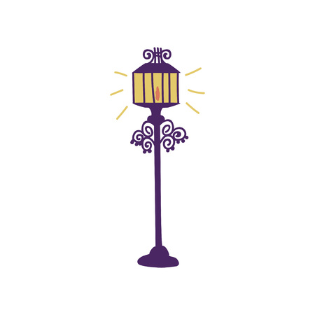 Streetlight, Lamppost Urban Architecture Design Element Cartoon Vector Illustration on White Background.のイラスト素材
