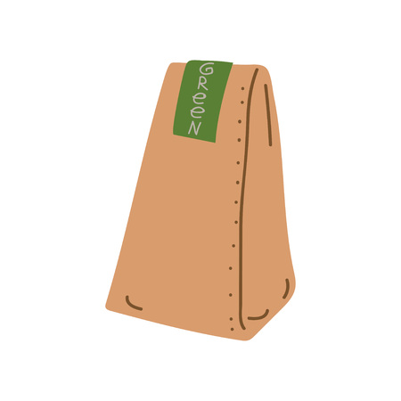 Grocery Paper Bag, Zero Waste Reusable Object, Eco lifestyle Concept Vector Illustration on White Background.のイラスト素材