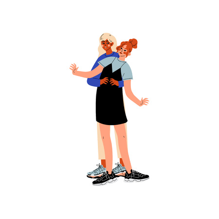 Happy Lesbian Female Couple, Two Hugging Women, Romantic Homosexual Relationship Vector Illustrationのイラスト素材