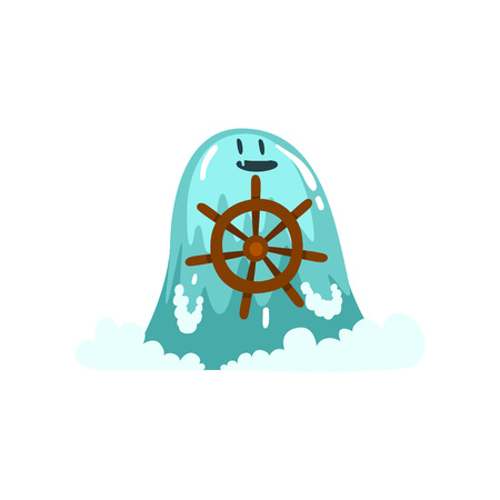 Cute Water Monster with Steering Wheel, Fantasy Creature Cartoon Character Vector Illustrationのイラスト素材