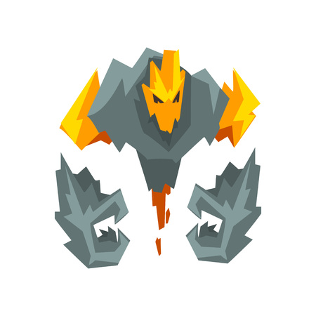 Fire Stone Monster Fantasy Mystic Creature Character Vector Illustration on White Background.のイラスト素材