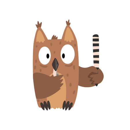 Owl Police Officer Managing Road Traffic, Cute Humanized Bird Cartoon Character Vector Illustration on White Background.のイラスト素材