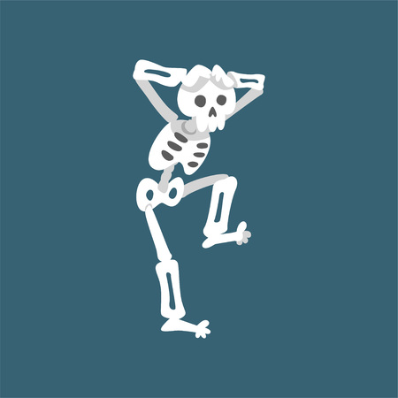 Human Skeleton Dancing, Funny Dead Man Cartoon Character Vector Illustration on Dark Background.のイラスト素材