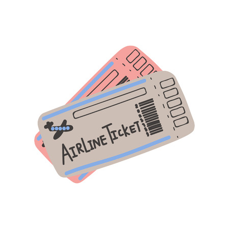 Two Airline Tickets, Boarding Pass, Travel Sign Symbol Vector Illustration on White Background.