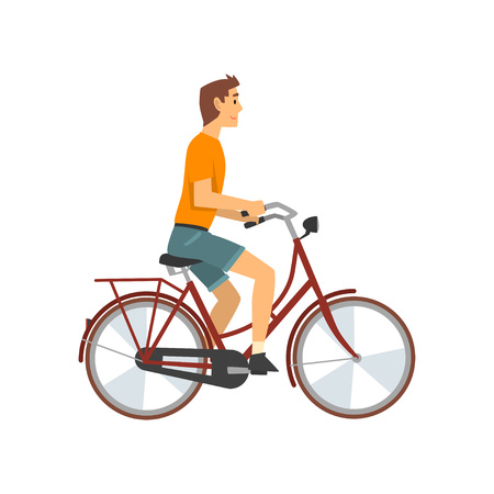 Man Riding Bike, Cyclist Character on Bicycle Vector Illustrationのイラスト素材