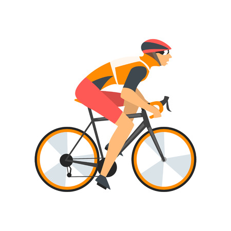 Racing Cyclist Character, Male Athlete Riding Bike Vector Illustrationのイラスト素材