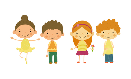 Cute little children, kids of different nationalities vector Illustration isolated on a white background.のイラスト素材