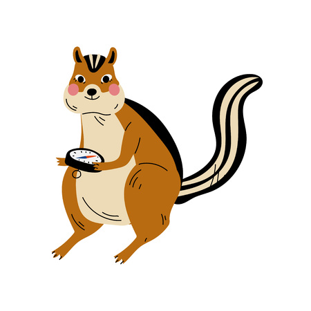 Chipmunk with Compass, Animal Character Having Hiking Adventure Travel or Camping Trip Vector Illustrationのイラスト素材