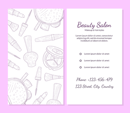 Beauty Salon Banner Template with Place For Your Text, Cosmetics and Beauty Background with Make Up Artist Objects Vector Illustrationのイラスト素材