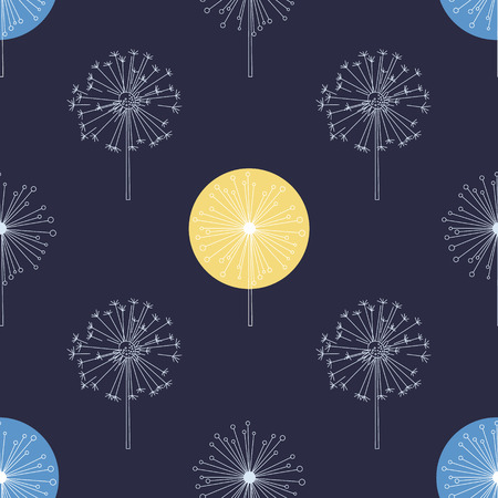 Floral Seamless Pattern with White Dandelions, Flying Flowers on Wind Vector Illustrationのイラスト素材