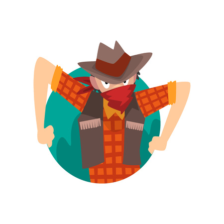 Cowboy Man Climbing Out of Triangular Shape Cartoon Vector Illustrationのイラスト素材