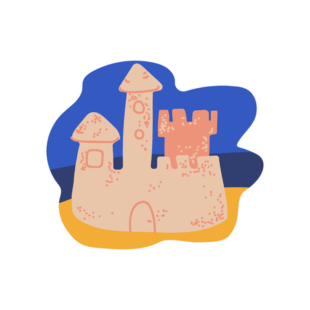 Sand Castle on Beach, Summer Travel Symbol Vector Illustrationのイラスト素材