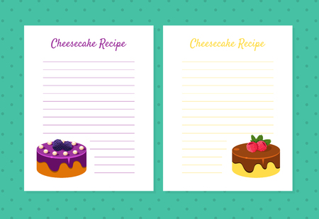 Cheesecake Recipe Cookbook Design Templates, Card with Lines for Recipe Placement Vector Illustrationのイラスト素材