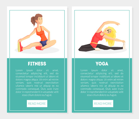 Fitness Yoga Banner Templates Set With Exercising Girls Design