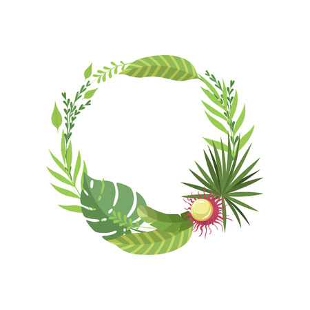 Summer Tropical Leaves Elegant Frame with Place for Your Text, Banner, Poster, Wedding Invitation, Summer Greeting Card Design Element Vector Illustration on White Background.のイラスト素材