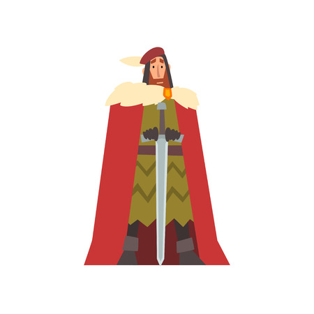 Nobleman in Historical Costume with Sword, European Medieval Character Vector Illustration on White Background.のイラスト素材