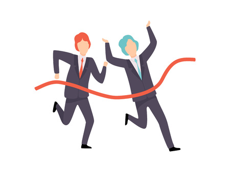 Businessmen Running To Finish Line, Business Competition, Rivalry Between Colleagues, Office Workers Challenging Vector Illustration on White Background.のイラスト素材