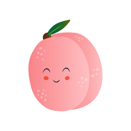 Cute Peach, Funny Fruit Cartoon Character with Funny Face Vector Illustration on White Background.のイラスト素材