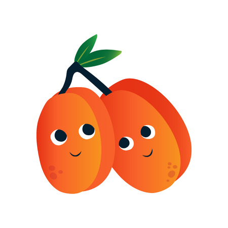 Cute Peaches, Funny Fruits Cartoon Characters with Funny Face Vector Illustration on White Background.のイラスト素材