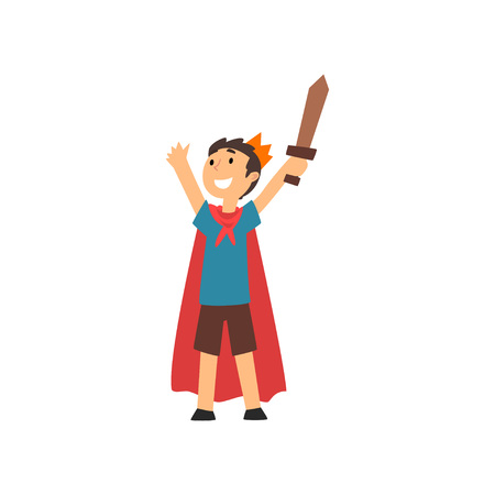 Cute Smiling Boy in Costume of Knight Cartoon Vector Illustrationのイラスト素材