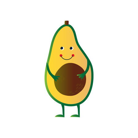 Cute Avocado, Cheerful Funny Fruit Cartoon Character with Funny Face Vector Illustrationのイラスト素材