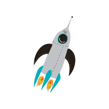 Rocket Launch, Cosmos Theme Design Element Cartoon Vector Illustration on White Background.のイラスト素材