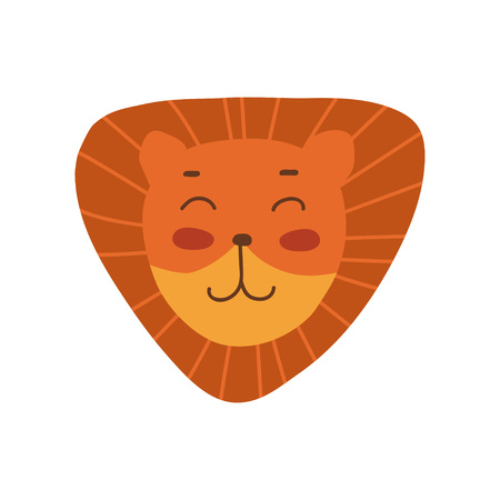 Lion Head, Cute Leo Friendly Face, Design Element Can Be Used for T-shirt Print, Poster, Card, Label, Badge Vector Illustration on White Background.のイラスト素材