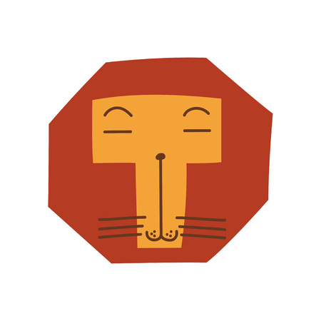Cute Stylized Lion Head, Design Element Can Be Used for T-shirt Print, Poster, Card, Label, Badge Vector Illustration on White Background.のイラスト素材