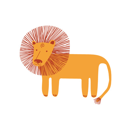 Cute Lion, Design Element Can Be Used for T-shirt Print, Poster, Card, Label, Badge Vector Illustration on White Background.のイラスト素材