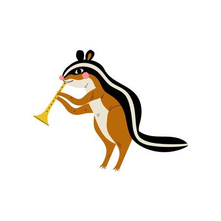Gopher Playing Trumpet, Cute Cartoon Animal Musician Character Playing Musical Instrument Vector Illustrationのイラスト素材