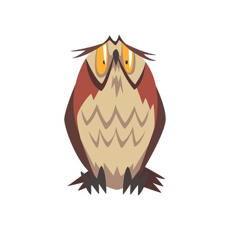 Funny Eagle Owl Bird Character with Brown Plumage Vector Illustration on White Background.のイラスト素材