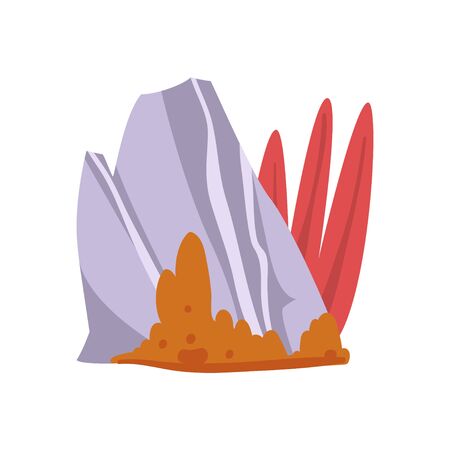 Rock Granite Stone with Grass, Natural Landscape Design Element Vector Illustration on White Background.のイラスト素材
