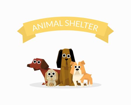 Animal Shelter Banner Template, Dog Help Poster, Pet Care, Adoption, Donation Vector Illustrationのイラスト素材