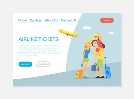Airline Tickets Service, Flight Tickets Booking Banner, Landing Page Template Vector Illustrationのイラスト素材