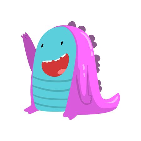 Cute Smiling Freaky Monster, Funny Friendly Dinosaur Cartoon Character Vector Illustration on White Background.のイラスト素材