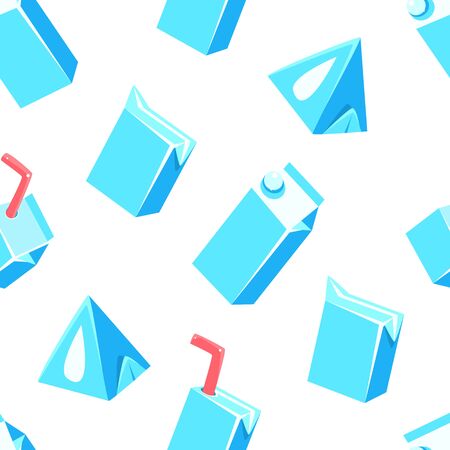 Milk Products Seamless Pattern, Design Element Can Be Used for Fabric, Wallpaper, Packaging, Background Vector Illustration.のイラスト素材