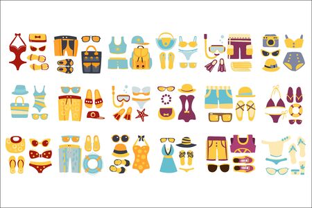 Beach Outfit Sets Of Clothing And Accessoriesのイラスト素材