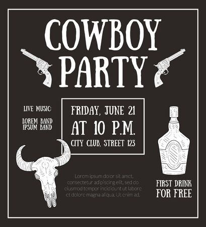 Cowboy Party Banner Template, Design Element Can Be Used for Poster, Card, Invitation, Flyer Vector Illustrationのイラスト素材