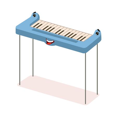 Funny Synthesizer, Electronic Piano Musical Instrument Cartoon Character Vector Illustration on White Background.のイラスト素材