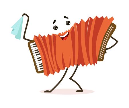 Funny Accordion Musical Instrument Cartoon Character Vector Illustration on White Background.のイラスト素材