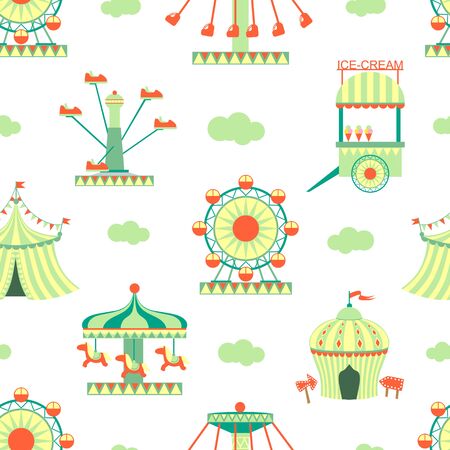 Amusement Park Seamless Pattern, Carnival Funfair Design Element Can Be Used for Wallpaper, Packaging, Background Vector Illustrationのイラスト素材