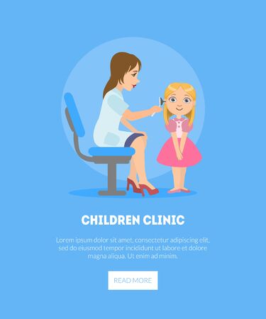 Female Otolaryngologist Examining Girls Ear in Clinic, Doctor Consulting Patient in Medical Office Vector Illustrationのイラスト素材